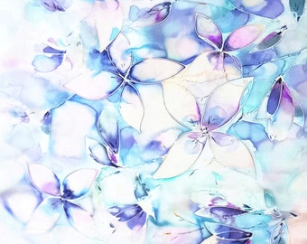 Hydrangea Dream Garden 100% Pure Silk / Hand-painted Mulberry Silk Scarf / Enchanted Nature Multicolored Art Shawl