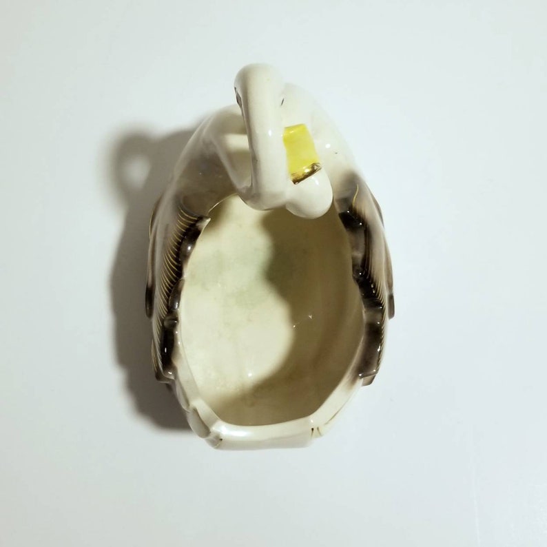 White Off White Color with Gold Cream Ceramic Double Swan Planter Vase Pair of Swans