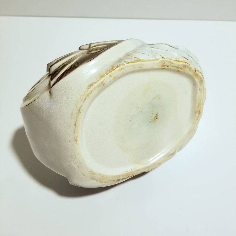 White Off White Color with Gold Cream Ceramic Double Swan Planter Vase Pair of Swans