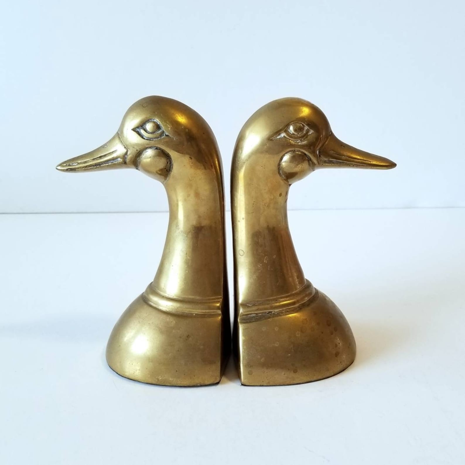 Brass Duck Head Bookends Vintage Animal Bird Midcentury Book Etsy