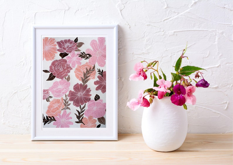 Blush Neutral Flower Art Print Floral Wall Art Flower | Etsy