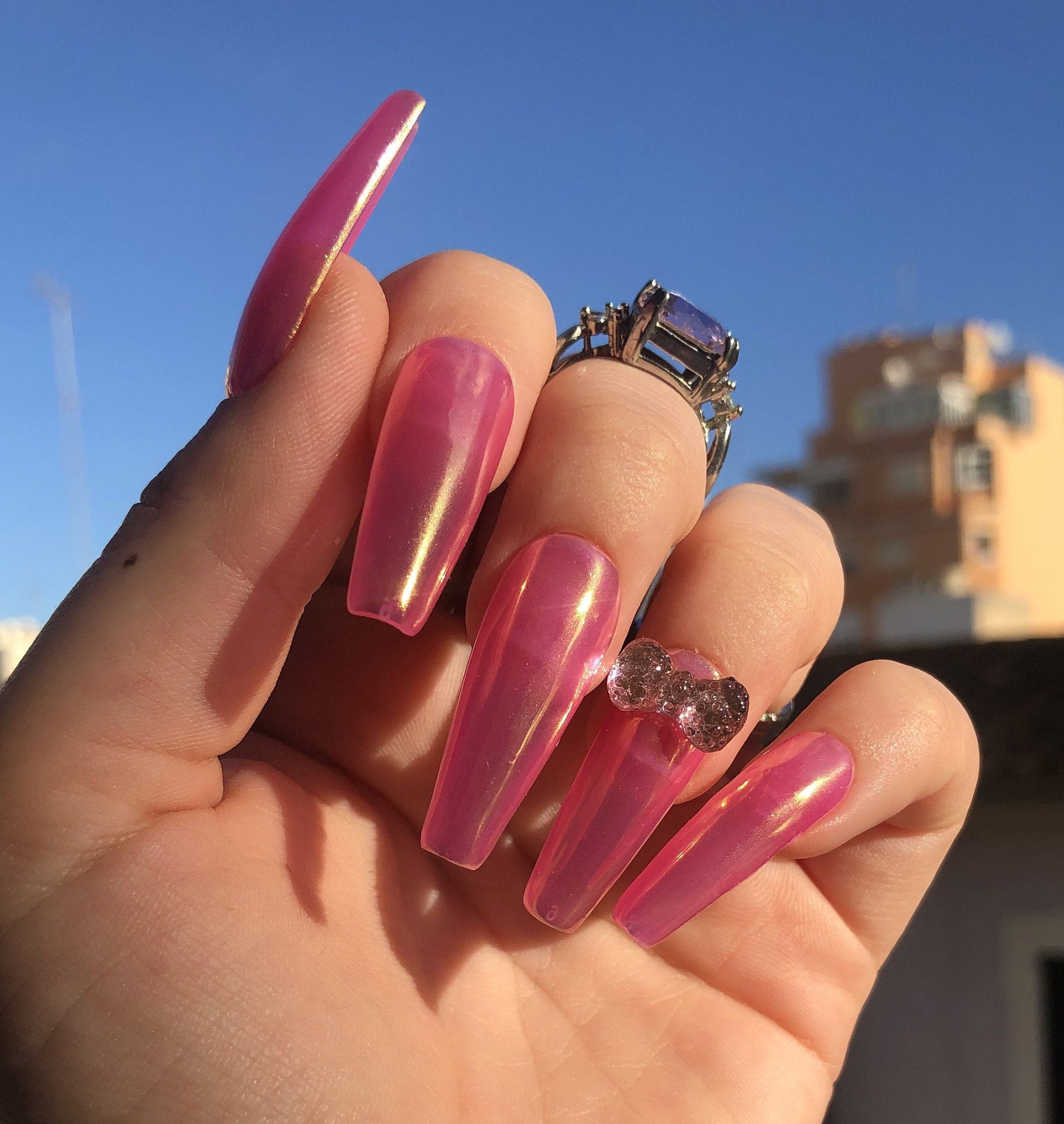 Jelly Pink Gold Chrome / Press on Nails / Beautybymelanie - Etsy Jelly Pink Gold Chrome / Press on Nails / Beautybymelanie - Etsy