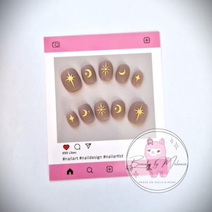 Beige y dorado / Talla M / Uñas postizas / Listo para enviar