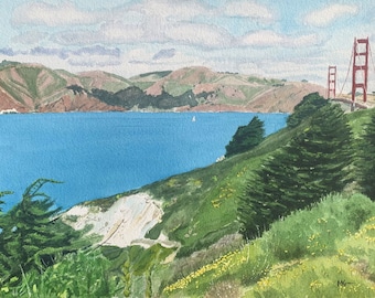 Golden Gate Bridge Print-Golden Gate Bridge Watercolor-San Francisco Wall Art