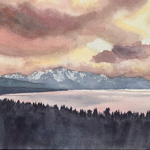 Lake Tahoe Sunset-Watercolor Lake Tahoe-Lake Tahoe Wall Art-Lake Tahoe Print