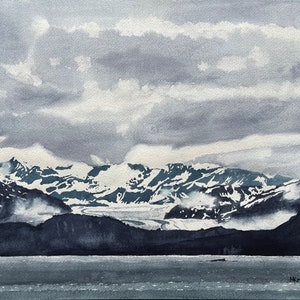 Alaska Glacier and Whale Print-Alaska Mountains and Glaciers Watercolor Print-Humpback Whale in Alaska Print