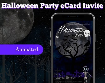 Digitale uitnodiging voor Halloween-feest, elektronische Halloween-uitnodiging, griezelige uitnodiging, bewerkbare sjabloon, bericht-eCard, direct downloaden