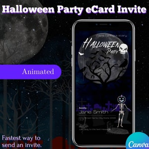Digital Halloween Party Invitation, Electronic Halloween Invite, Spooky Invitation, Editable Template, Message eCard, Instant Download