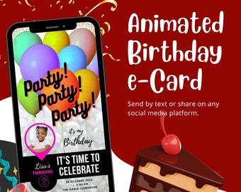 Verjaardagsuitnodiging, e-uitnodiging, e-uitnodiging voor digitale partij, e-uitnodiging canva-sjabloon, aankondiging van feestuitnodiging, sms-uitnodiging