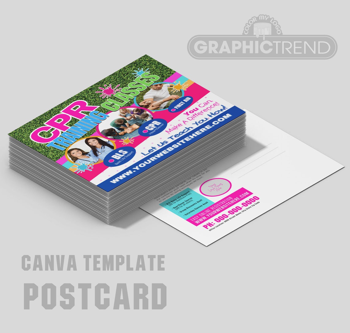 Canva CPR Postcard Template 4.5x5 Marketing Postcard Template, Canva