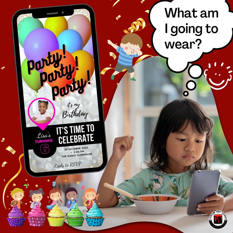 Birthday Invitation, Einvite, Digital Party Einvite, Einvite Canva