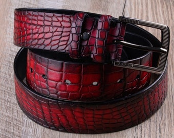 【関税込み】ALESSANDRA RICH CROCO PRINT LEATHER BELT Mock Crocodile Calfskin Leather Belt - Bobby Jones