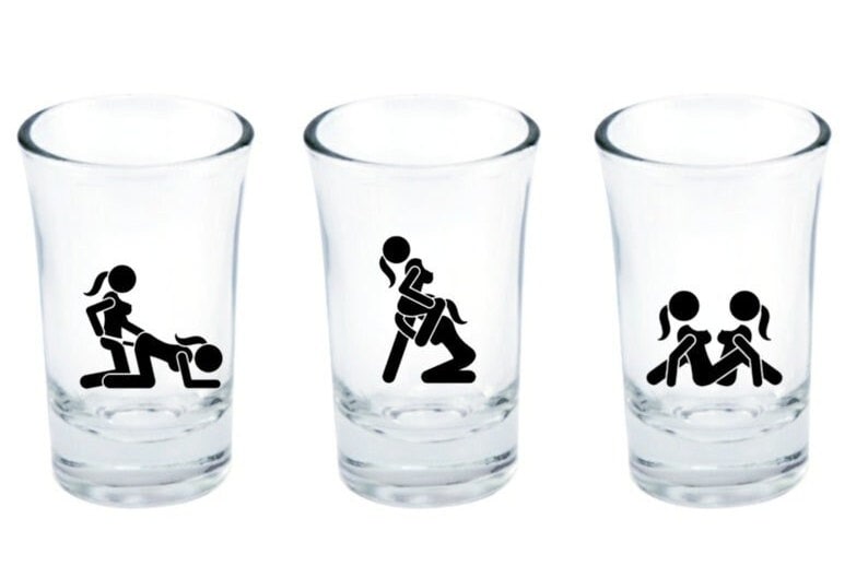 Funny Adult Shot Glass Set – Stick Figure Sex Positions – Bachelor