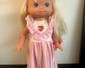 Vintage 1988 Mattel PJ Sparkles Leuchtpuppe mit rosa Kleid