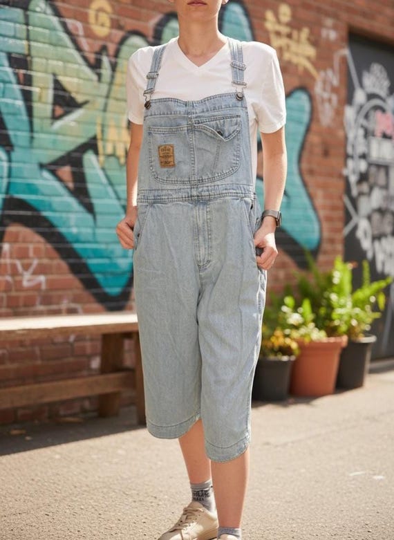 Salopette Denim Donna Vintage, Vestibilità Ampia, Bretelle Regolabili, Tasche Multiple, Perfetta Per L'estate