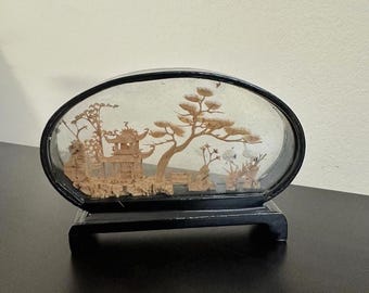 ガラスケースに入った中国彫刻の木製ジオラマ - Etsy 日本