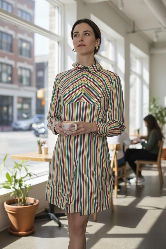 knee length dresses for ladies Sandrine Linen-Blend Midi Dress in Capri Stripe Multi