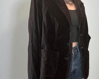 Vintage fluwelen blazer | Klassiek zwartbruin jack | Op maat gemaakte retro blazer | Elegant vintage damesjack