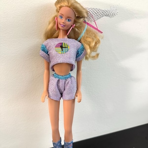 Vintage FunTime Barbie 1986 – originele paarse outfit, buigbare knieën, Mattel-pop jaren 80