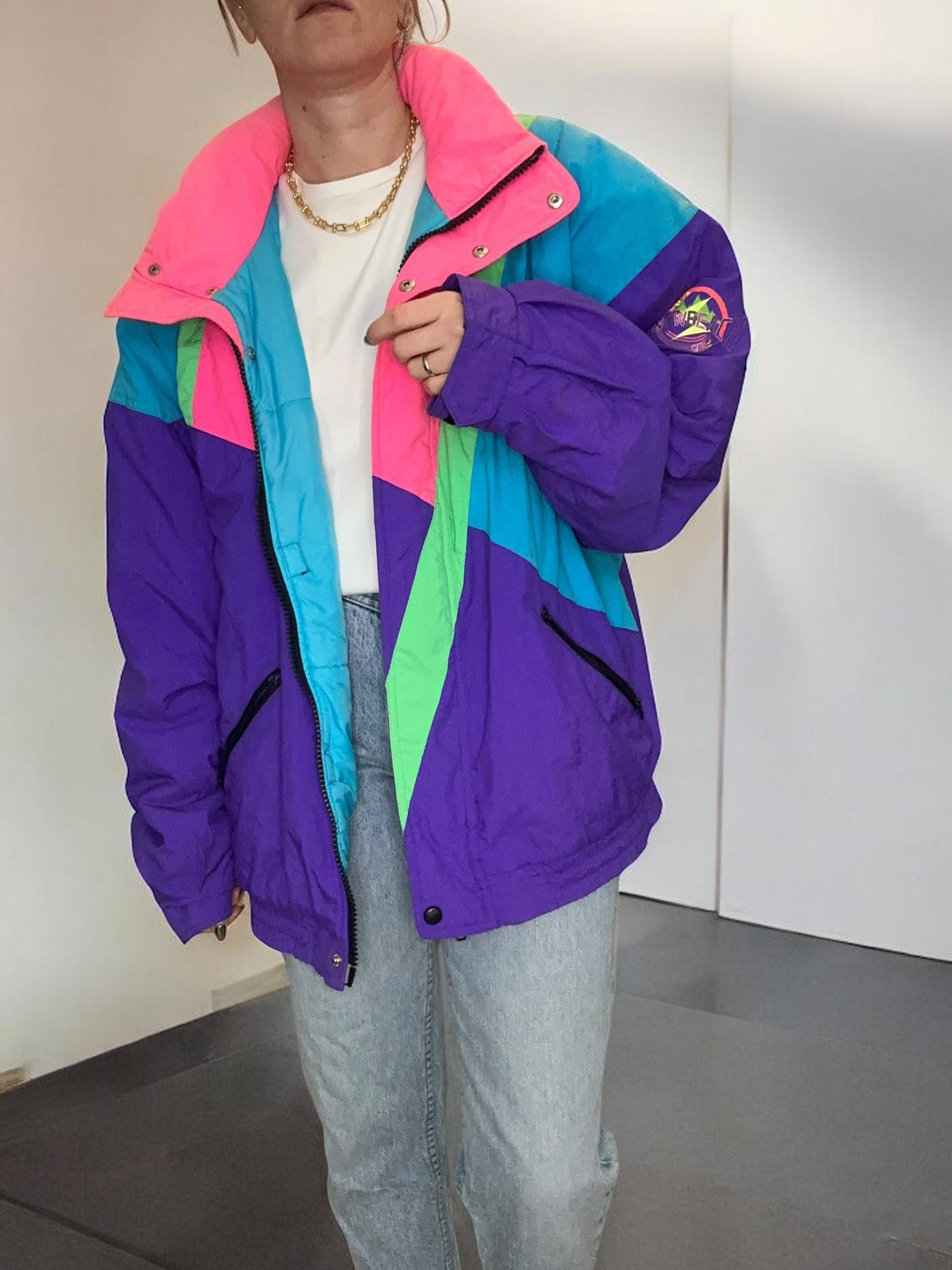 Vintage Fila Bomber Jacket Pink Blue Purple Color Block Sport Coat 