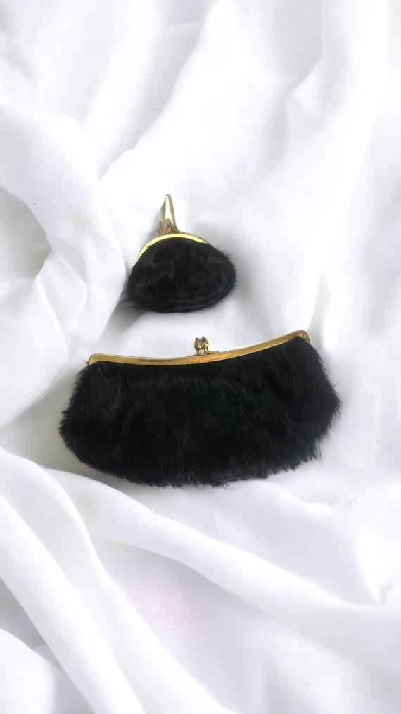 Vintage Black Fur Clutch Bag and Wallet Set - Ele… - image 5