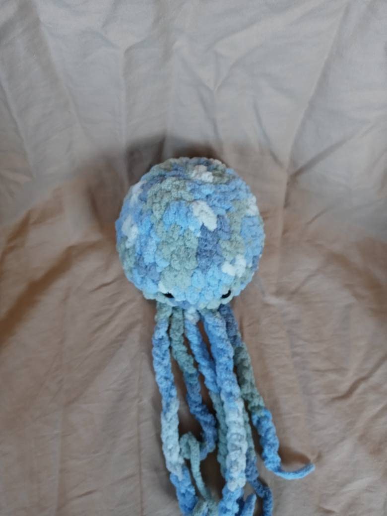 Blue Camo Jellyfish Stuffed Animal, Crochet Plush Toy, Children's Gift