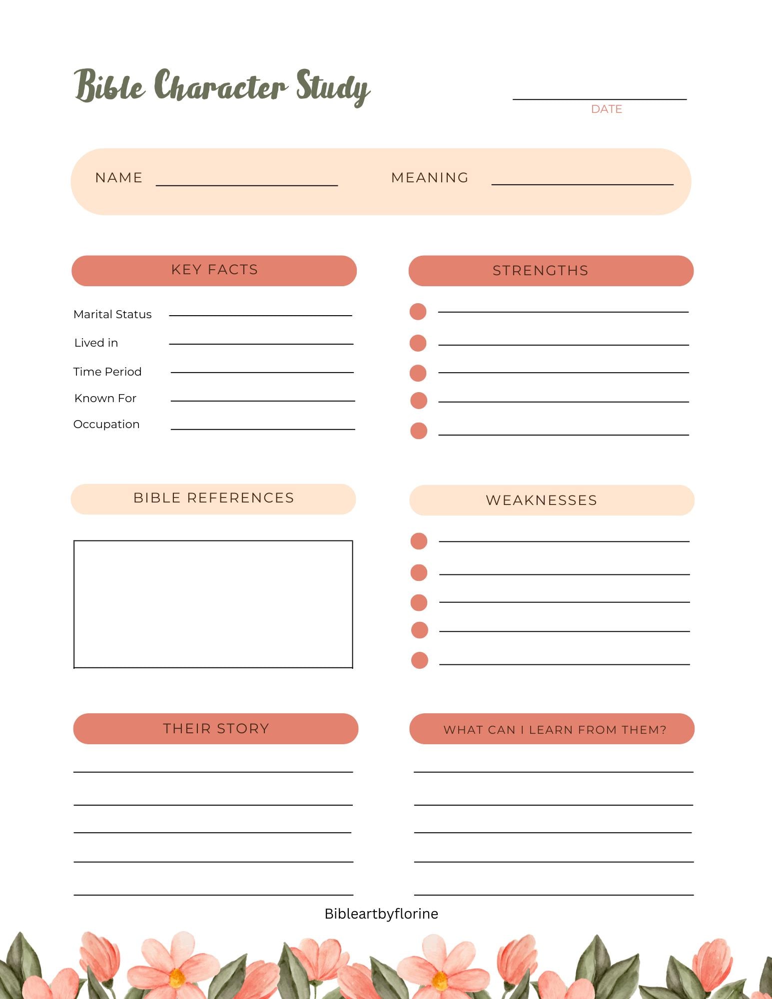 Bible Character Study Template Printable Digital , Women Church Group ...