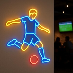Football Player Kicking Soccer Ball Neon Sign. Sports Bar Light. Football Academies and Schools Led Sign. Gift Idea for Football Player.