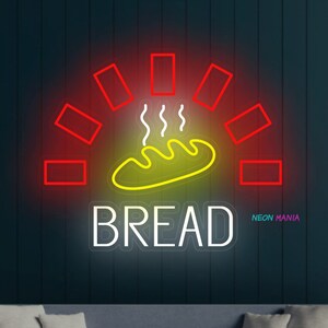 Bread in the oven neon sign, bakery led sign, bread neon lights, fresh bread led lights