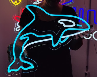 Killer whale neon sign, seaworld led lights, blue killer whale led neon, sea animals light sign