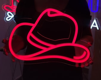 Neonreclame cowboyhoed, led-lichtbord cowboy, westers neonlicht, led-bord hoed!