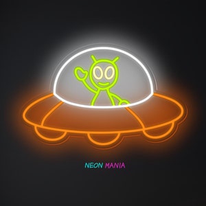 LED Alien Neon Sign. Neon Flying Saucer Light. UFO Led Decor
