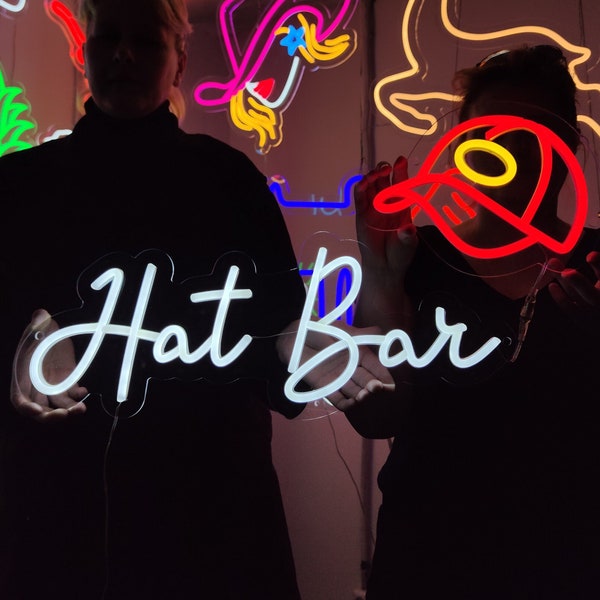 Hat Bar neon sign, custom bar led decor, cap light sign, custom baseball cap neon light sign, hat led light