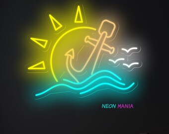 LED Neon Sign - Nautical Anchor Decor for Maritime Enthusiasts. Ocean Light Sign
