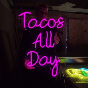 Tacos All Day neon sign, tacos led light, mexican food neon light, street food led sign