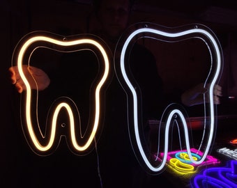 Tooth neon sign, Dental office decor, white tooth led neon, dentist night light up wall decor, dental clinic sign, molar led sign