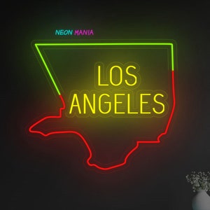 Letrero de neón del mapa de Los Ángeles: ciudad en el estado de California. Luz LED campestre personalizada para decoración del hogar