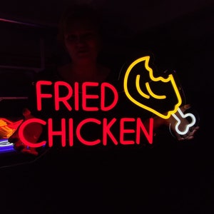 Fried chicken neon sign, chicken leg neon light, fried chicken leg light sign, custom food sign, fast food led sign
