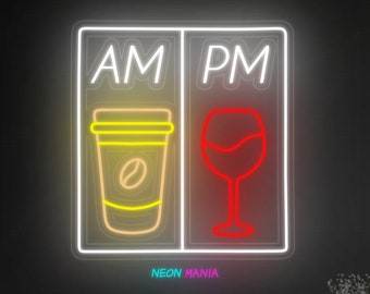 Coffee Time and Wine Time Neon Sign: Light Up Your Day & Night. Bar decor sign