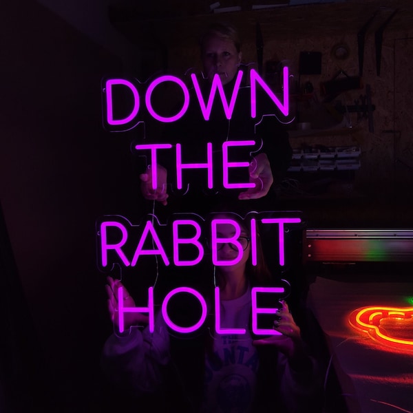 Down the rabbit hole neon sign, down the rabbit hole led light sign, decor neon led sign, Wall decor for your home