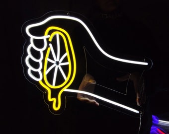 Squeezed lemon led neon sign, sucked orange neon sign, sucked orange led light sign, squeezed lime light sign