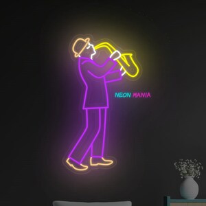 Musician neon sign, New Orleans jazz led light, music instrument led sign, saxophone neon light, saxophonist light sign, jazz light sign