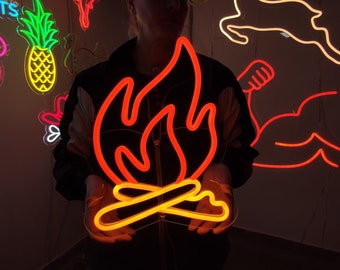 Fire flame neon sign, flame led light sign, custom fire room decor neon light, campfire sign