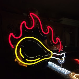 Chicken neon sign, chicken leg neon light, fried chicken leg light sign, baked chicken bespoke led sign, custom food sign