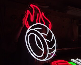 Car wheel neon sign, tire led sign, tire service light sign, car service led neon, custom sign for tire service, repair service sign