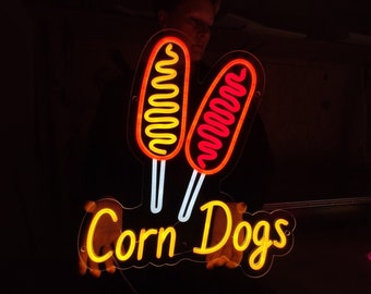 Corn dogs neon sign, Fast food led light, food neon light for bar, corn dog led sign decor