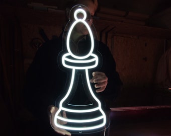 Chess bishop neon sign, chess club led light sign, custom chess pieces led light up for Home decor, chess bishop sign