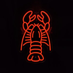 Lobster neon sign, crayfish lights, ocean animals led sign, underwater world inhabitants led, seafood restaurant neon light