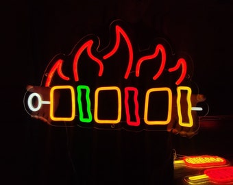 Barbecue neon sign, kebab led sign, hot meat neon light, BBQ led light, custom meat with peppers led sign
