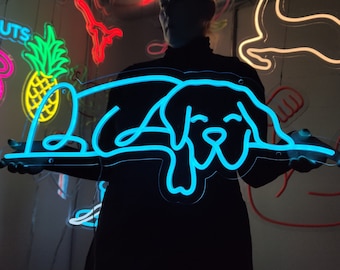 Dog neon sign, sleeping dog led sign, pet shop decor led light, custom gift for pet lover, neon bedroom wall decor